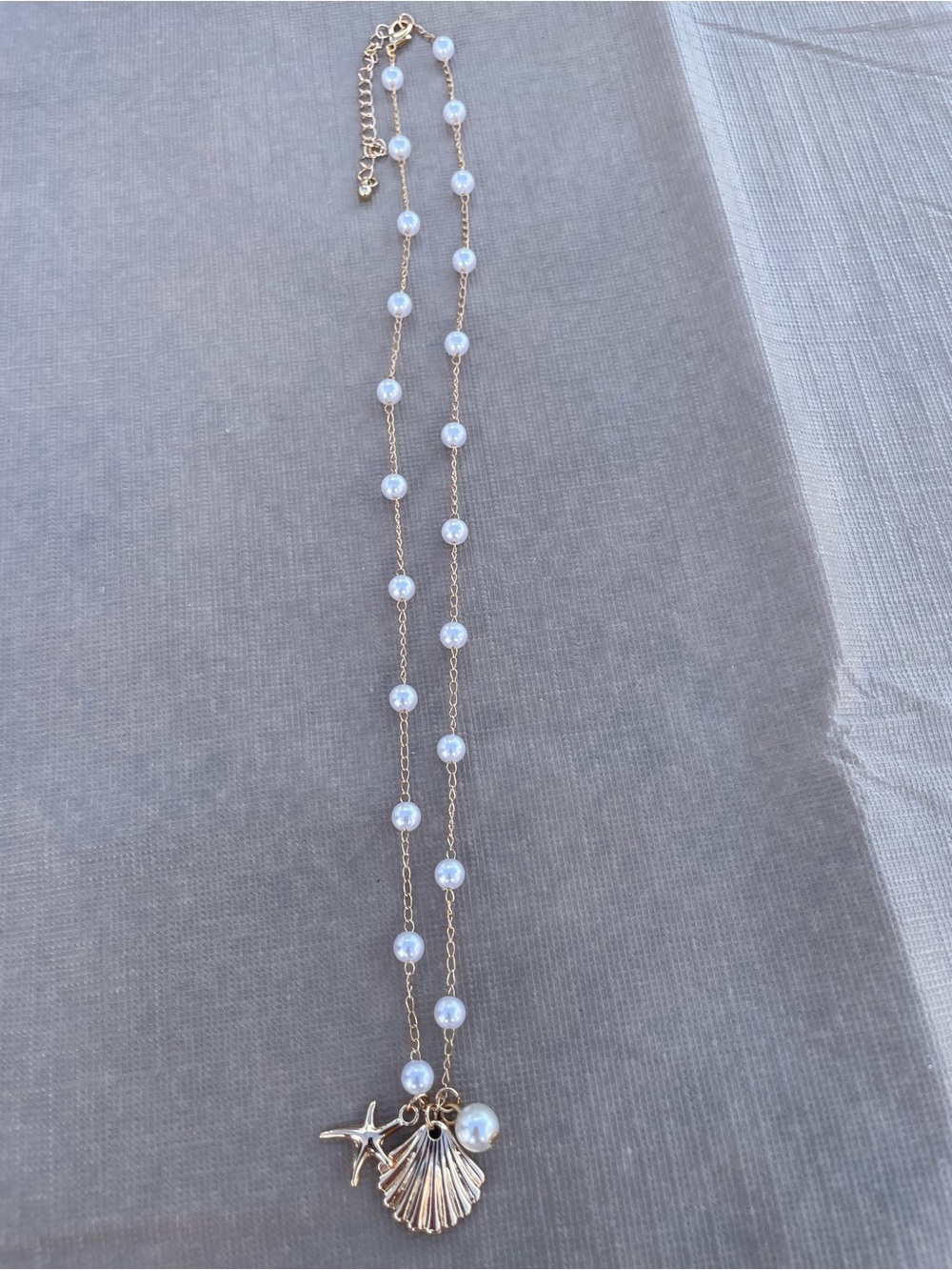 Gold Pearl Shell & Starfish Pendant Necklace